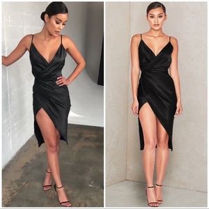 HOUSE OF CB 'Coco' Black Satin Drape Back Dress NWOT